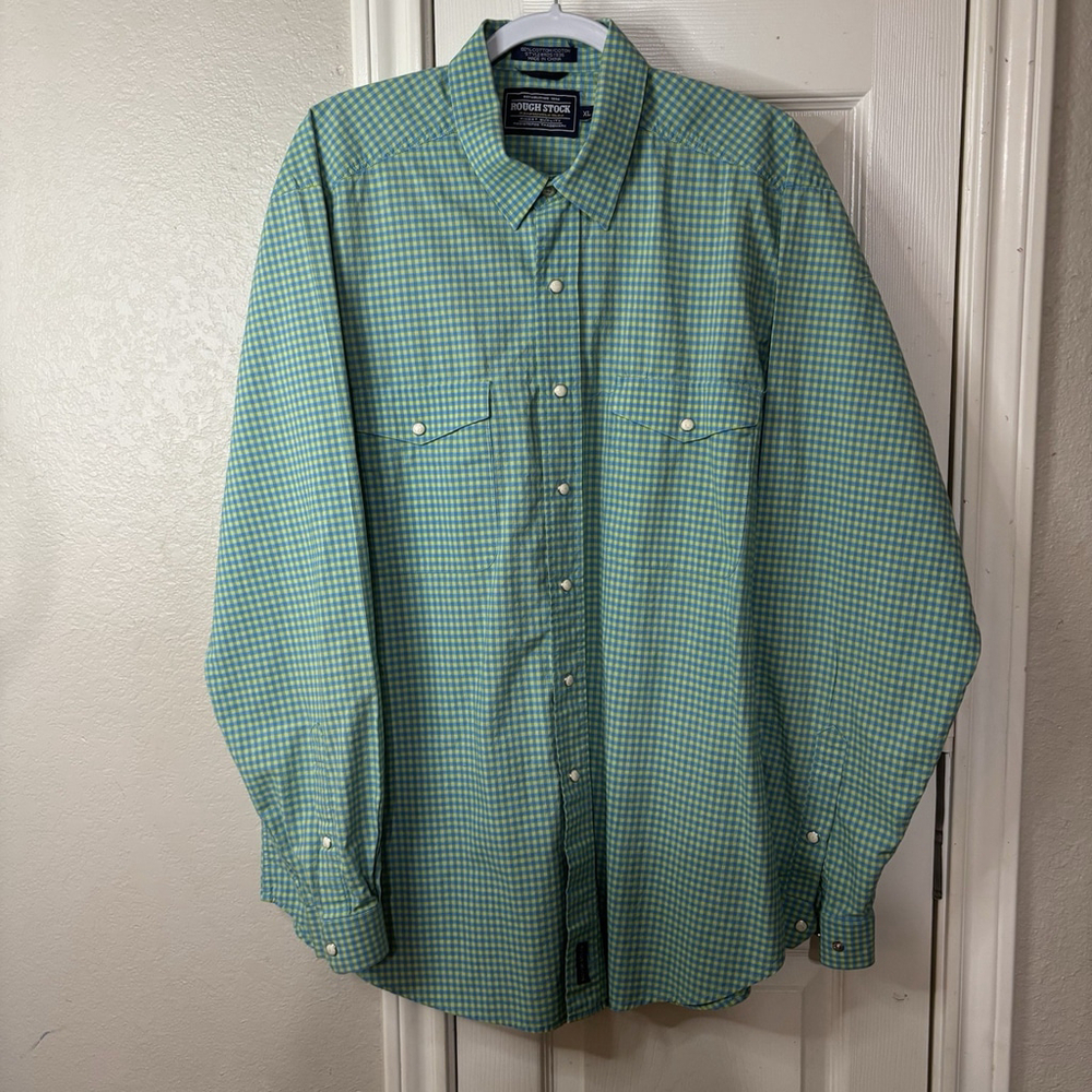Men’s Rough Stock Panhandle Slim Western Style Dress Shirt Checkered Stone Snaps